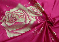 strickte Polyester-Verzerrung 100% Druckgroßes rosafarbenes Matratzengewebe des goldpulvers